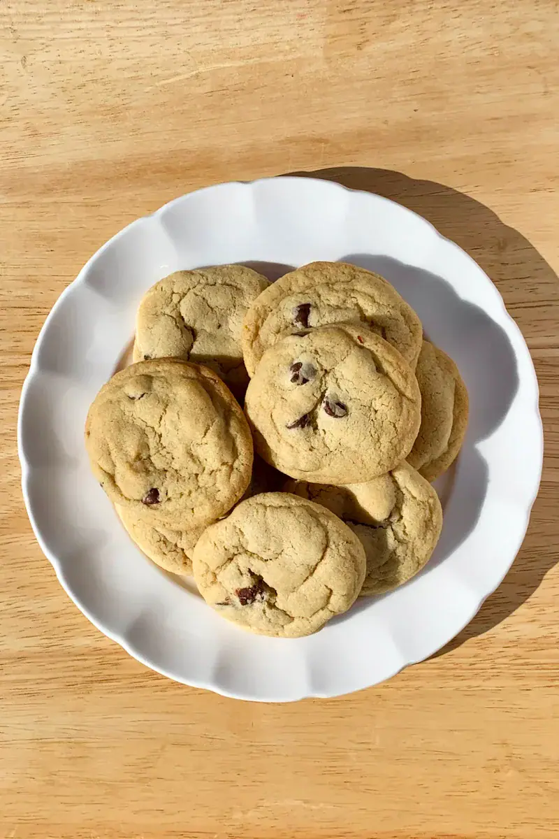 High Altitude Classic Chocolate Chip Cookies on a Plate